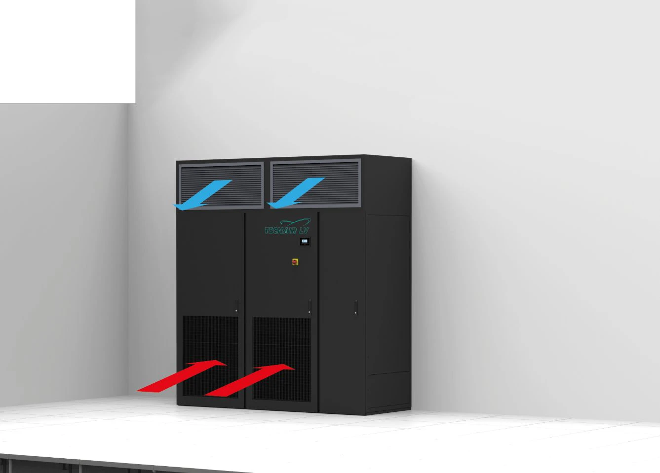 Schnittbild Upflow mit Verteilplenum und verstellbaren Gittern
