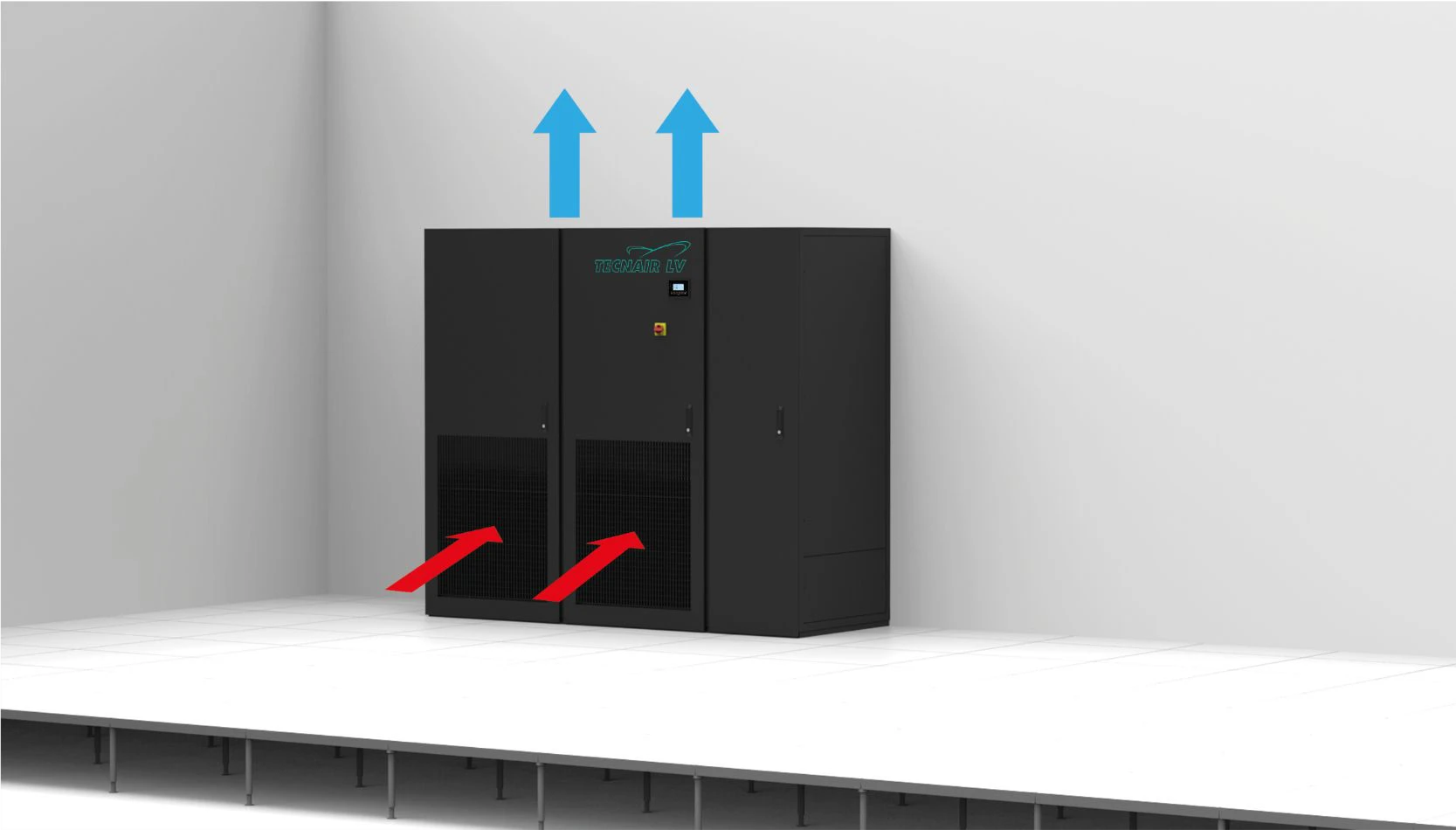 Schnittbild Upflow, Ansaugung vorne, Ausblasung nach oben